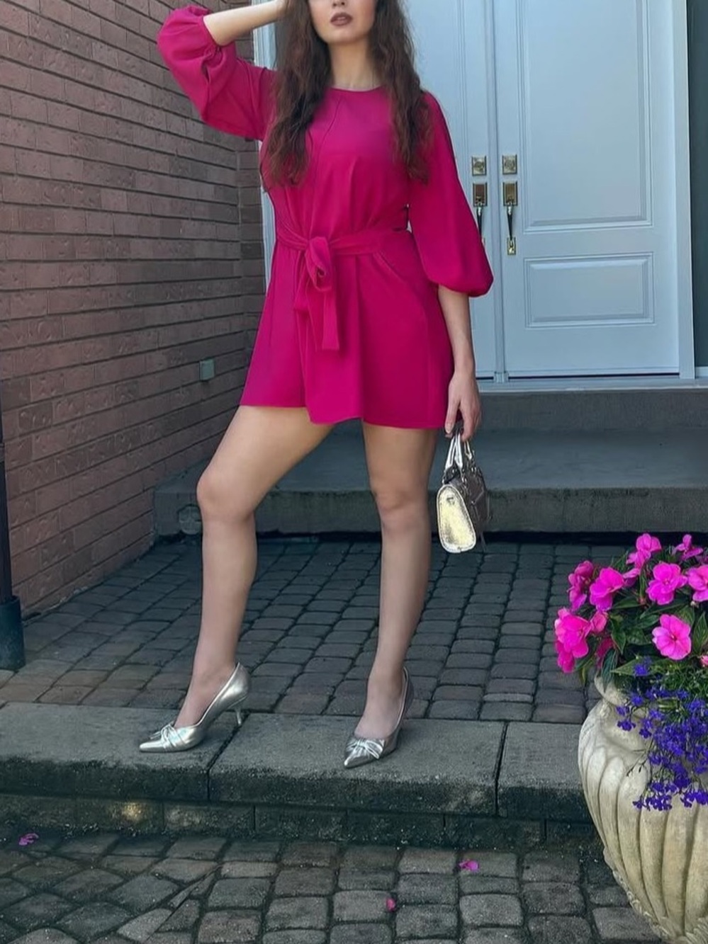 Zara Hot Pink Tie-Waist Mini Office Dress
